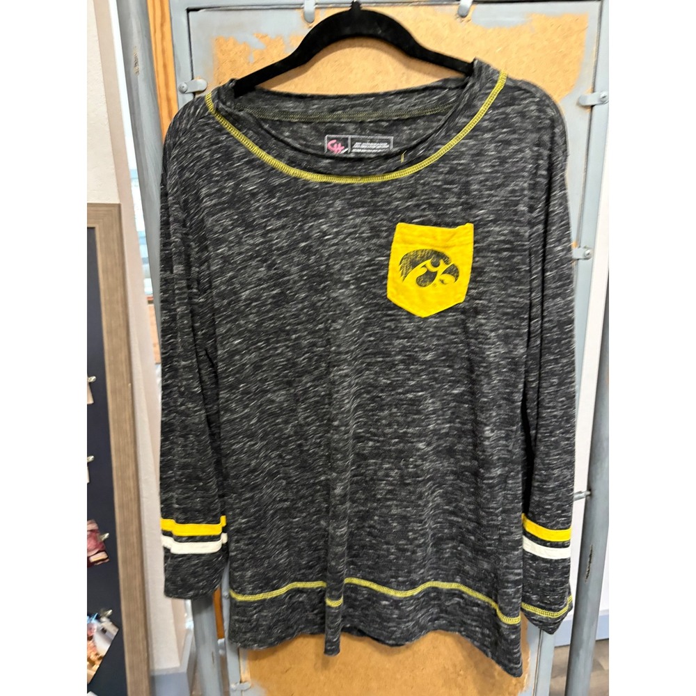 Campus Heritage Iowa Hawkeyes Long Sleeve Pocket Tee Charcoal Yellow Medium